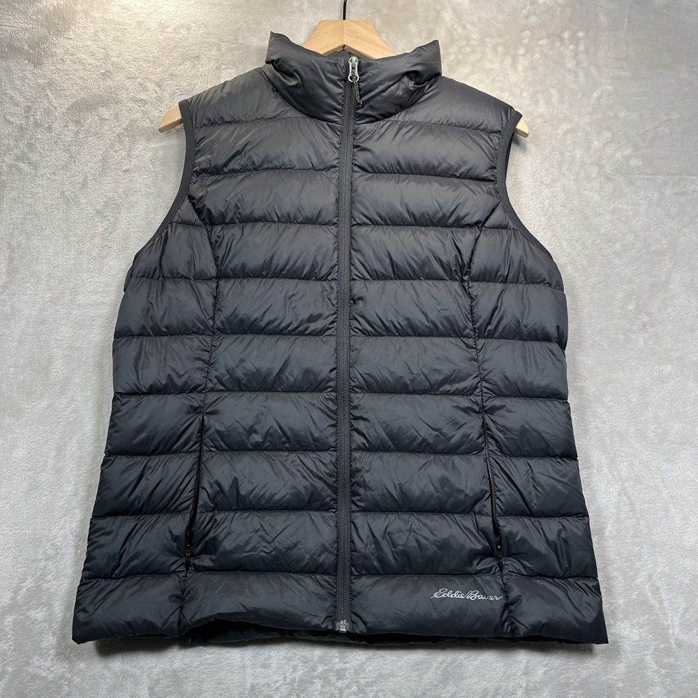 Eddie Bauer‎ Puffer Vest Womens L Down Fill Outdoor Hiking Travel EB650 Black